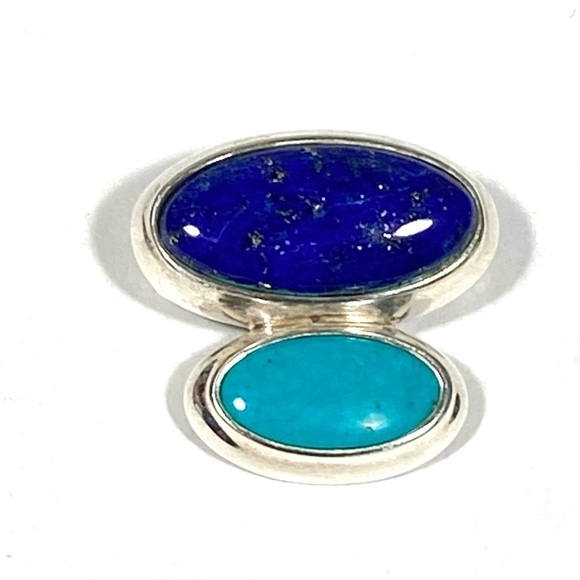 925 Thailand Pendant Sterling Silver Lapis Lazuli Turquoise? 4.56g Vintage - Picture 2 of 7